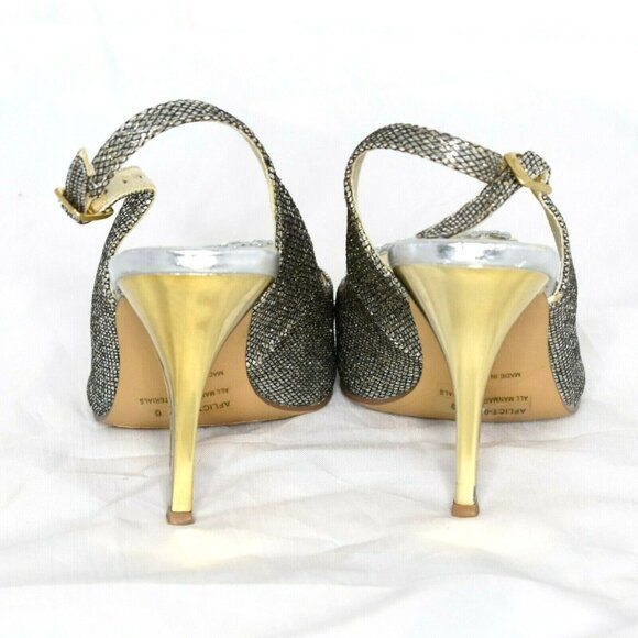 Twenty-One Womens 6 High Heels Slingback Gold Silver Rhinestones Peep Toe Shoes - Picture 5 of 11